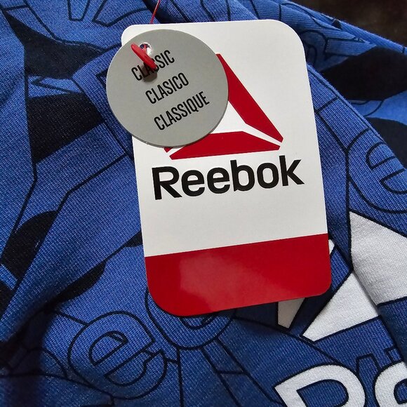 Men's Pullover Hoodie Breathable All Over Reebok Logo with Pockets Blue Size 2XL - Picture 6 of 8